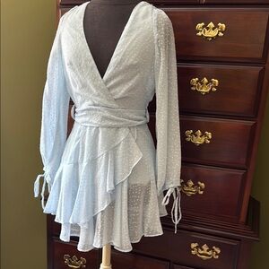 Hello Molly Blue Ruffled Wrap Dress with Bishop Sleeves